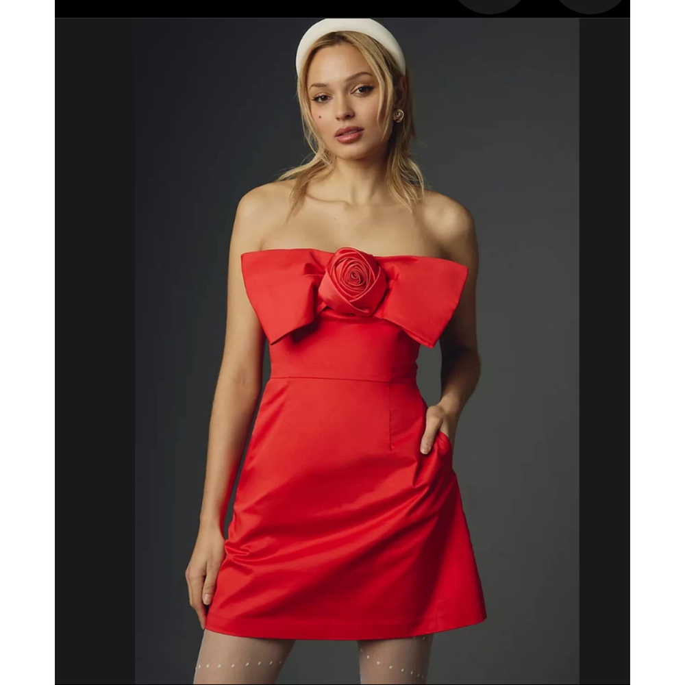 Hutch Red Strapless Bow Rose Dress Women’s Size L Cocktail Party Wedding Guest D